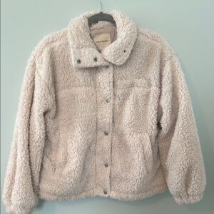 Thread & Supply Cream Teddy Jacket with Cropped Design and Soft Plush Material